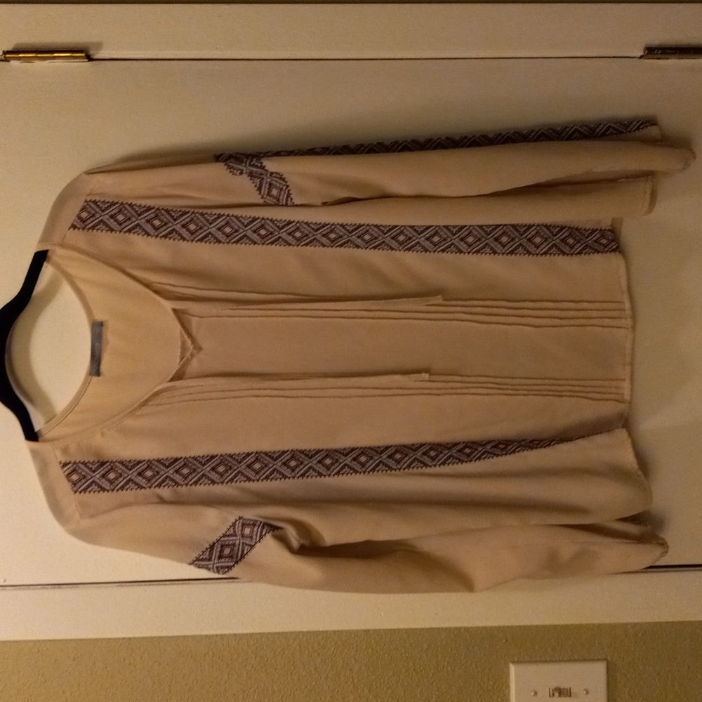 Octavia boho cream polyester top embroidery trim sz xl